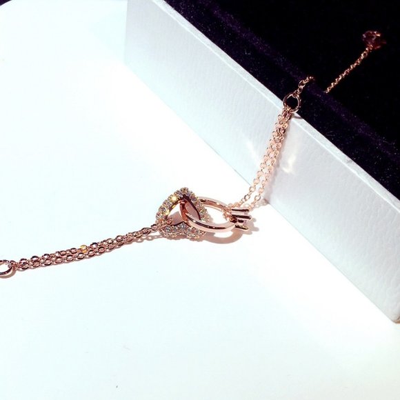 New Rose Gold Ring & Pave Heart Double Interlocking Bracelet - Picture 5 of 6